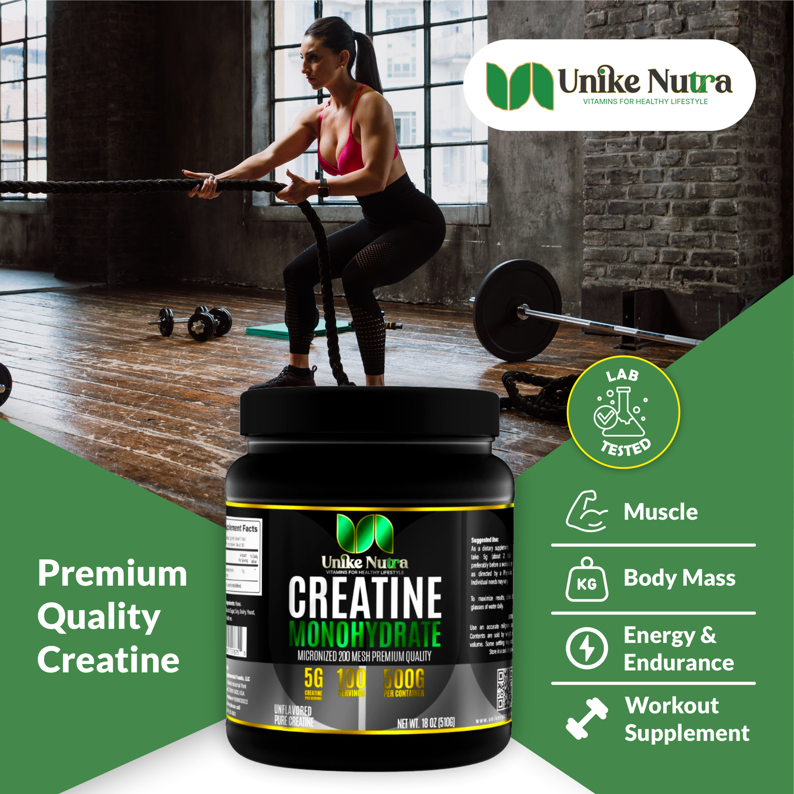 Unike Nutra 100% Vegan Creatine Monohydrate – Micronized, Halal & Keto-Friendly Performance Formula