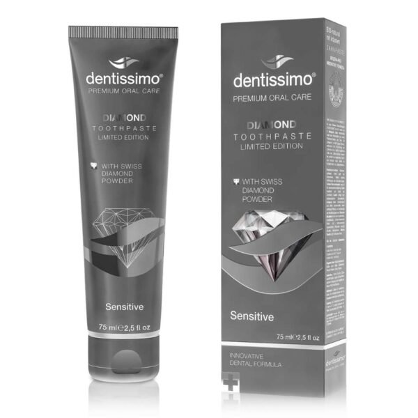 Dentissimo Diamond Advanced Gel Toothpaste for Sensitive Teeth with Fluoride, Premium Swiss Oral Care, 2.5 Fluid Ounces, Made in Italy