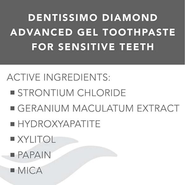 Dentissimo Diamond Advanced Gel Toothpaste for Sensitive Teeth with Fluoride, Premium Swiss Oral Care, 2.5 Fluid Ounces, Made in Italy