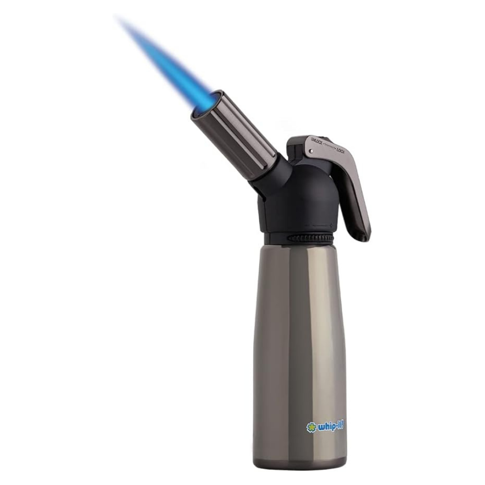 Motif Torch - Refillable Kitchen Torch Blow Torch with Safety Lock and Adjustable Flame for Desserts (Black & Black Chrome Torch)