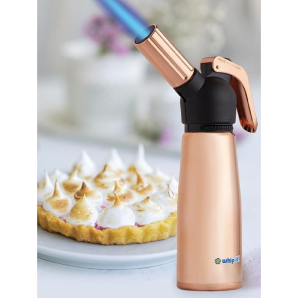 Motif Torch - Refillable Kitchen Torch Blow Torch with Safety Lock and Adjustable Flame for Desserts, Creme Brulee (Black & Rose Gold Torch)