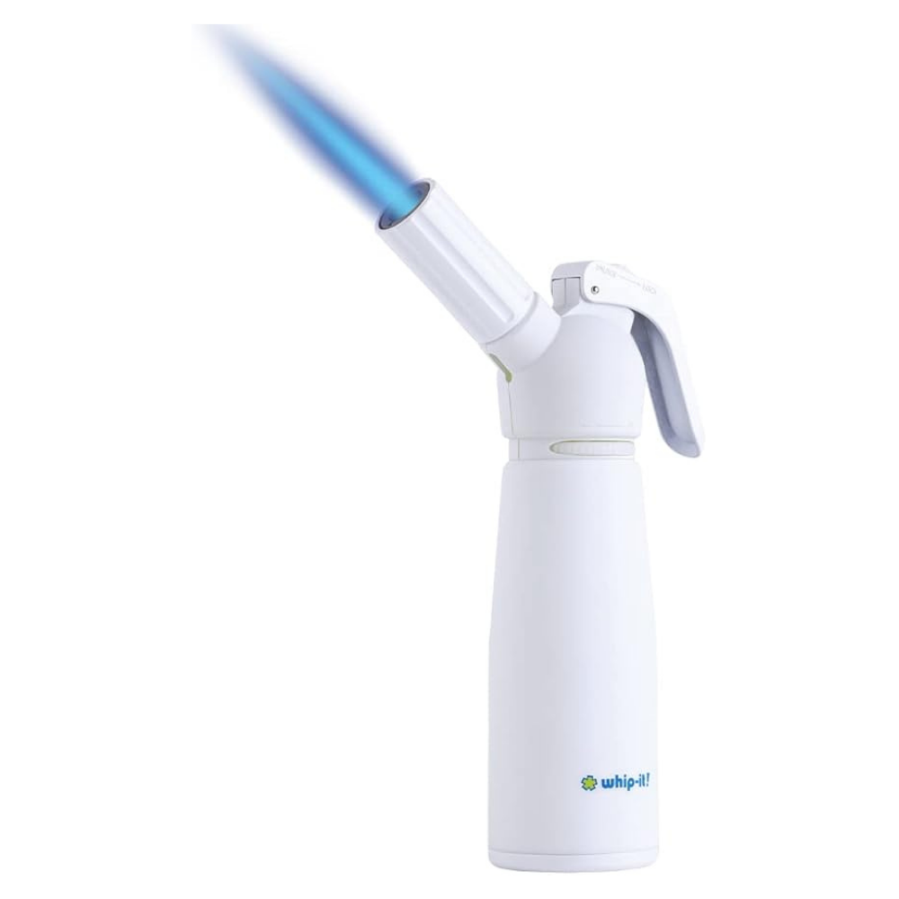 Motif Torch - Refillable Kitchen Torch Blow Torch with Safety Lock and Adjustable Flame for Desserts, Creme Brulee, and Baking (All White Torch)