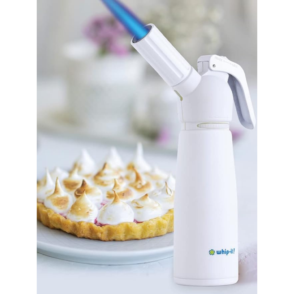 Motif Torch - Refillable Kitchen Torch Blow Torch with Safety Lock and Adjustable Flame for Desserts, Creme Brulee (All White Torch)