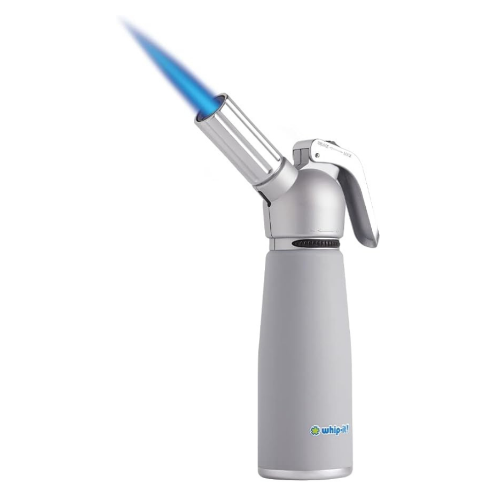 Motif Torch - Refillable Kitchen Torch Blow Torch with Safety Lock and Adjustable Flame for Desserts, Creme Brulee, and Baking (All Silver Torch)