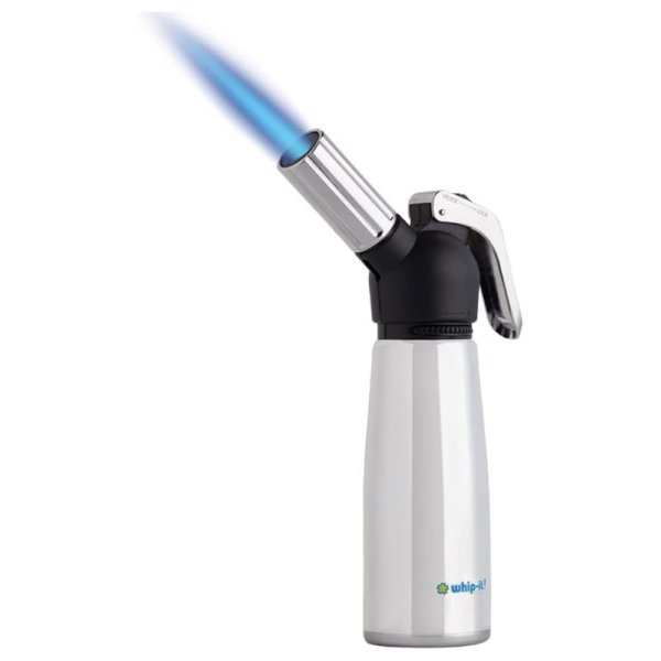Motif Torch - Kitchen Torch Blow Torch with Safety Lock and Adjustable Flame for Desserts, Creme Brulee (Black & Silver Chrome Torch)