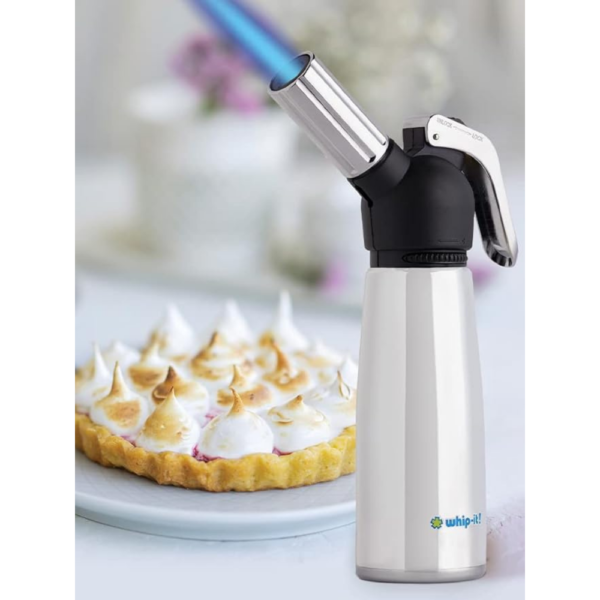 Motif Torch - Refillable Kitchen Torch Blow Torch with Safety Lock and Adjustable Flame for Desserts, Creme Brulee (Black & Silver Chrome Torch)