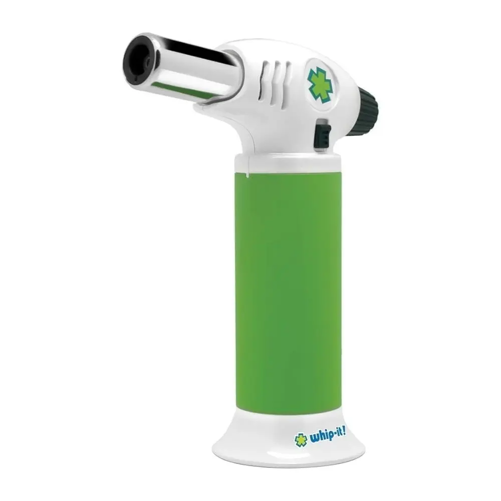 Ion Torch: The Ultimate Refillable Kitchen Torch Blow Torch with Safety Lock and Adjustable Flame for Desserts, Creme Brulee, and Baking (All Green & White)