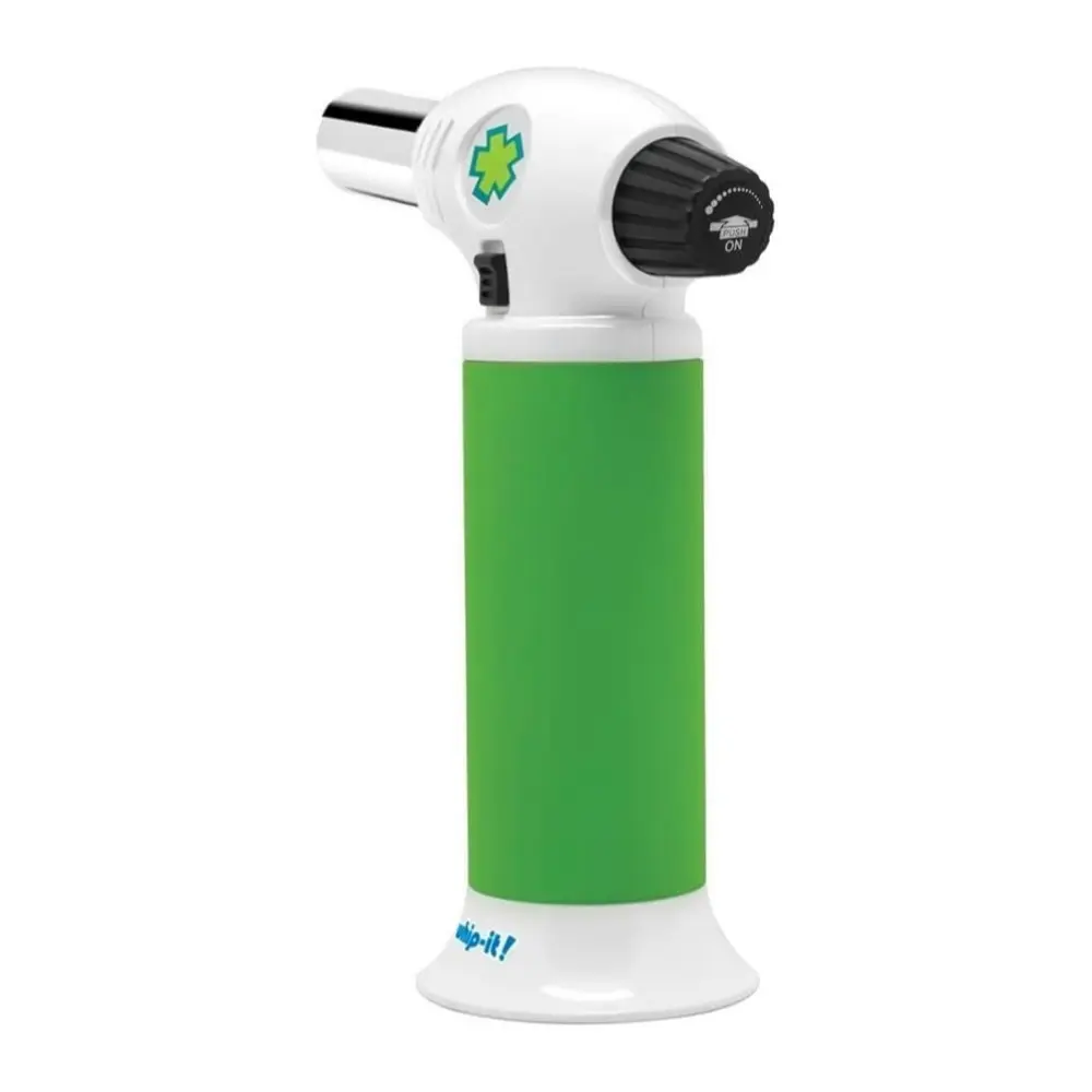 Ion Torch: The Ultimate Refillable Kitchen Torch Blow Torch with Safety Lock and Adjustable Flame for Desserts, Creme Brulee, and Baking (All Green & White)