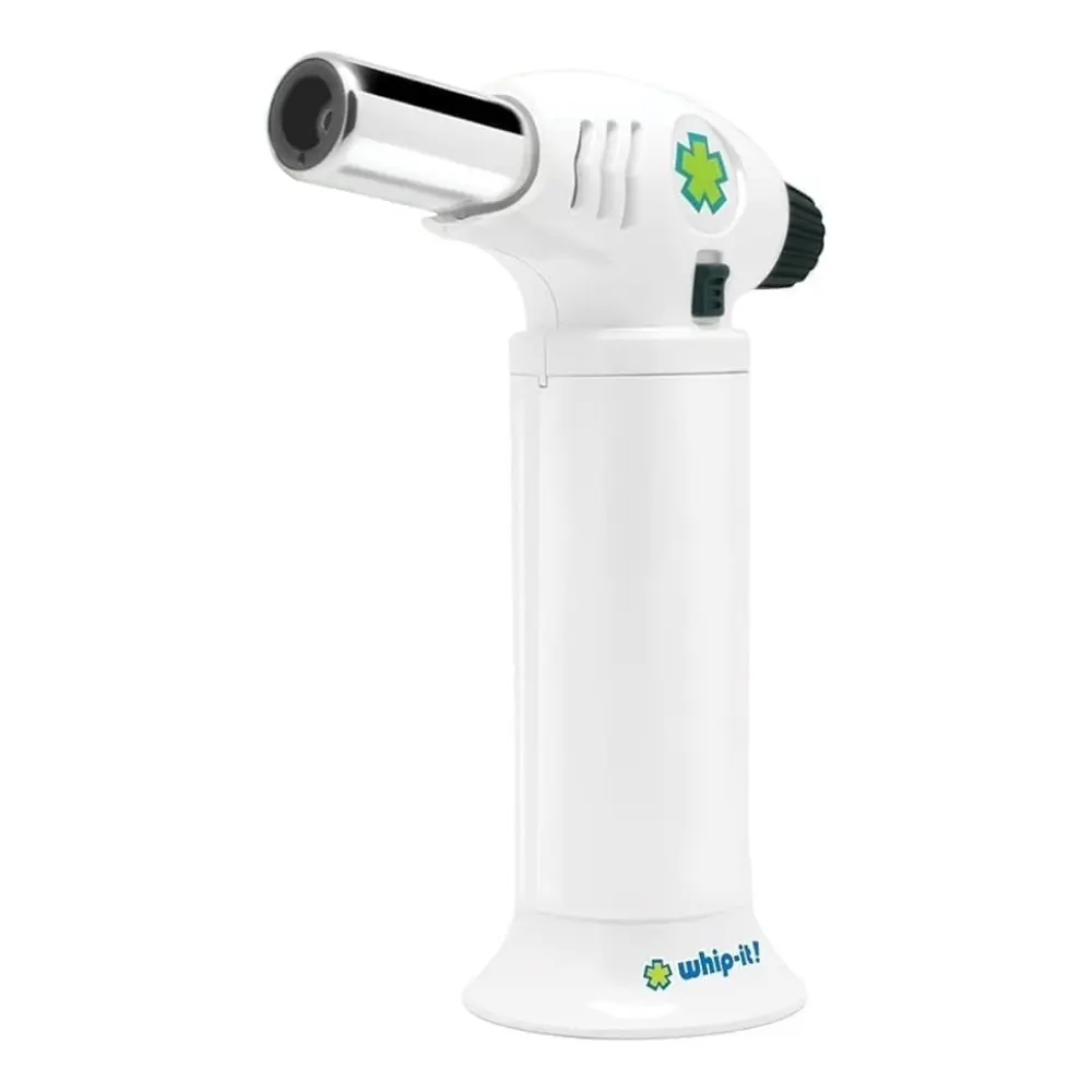 Ion Torch: The Ultimate Refillable Kitchen Torch Blow Torch with Safety Lock and Adjustable Flame for Desserts, Creme Brulee, and Baking (All White)