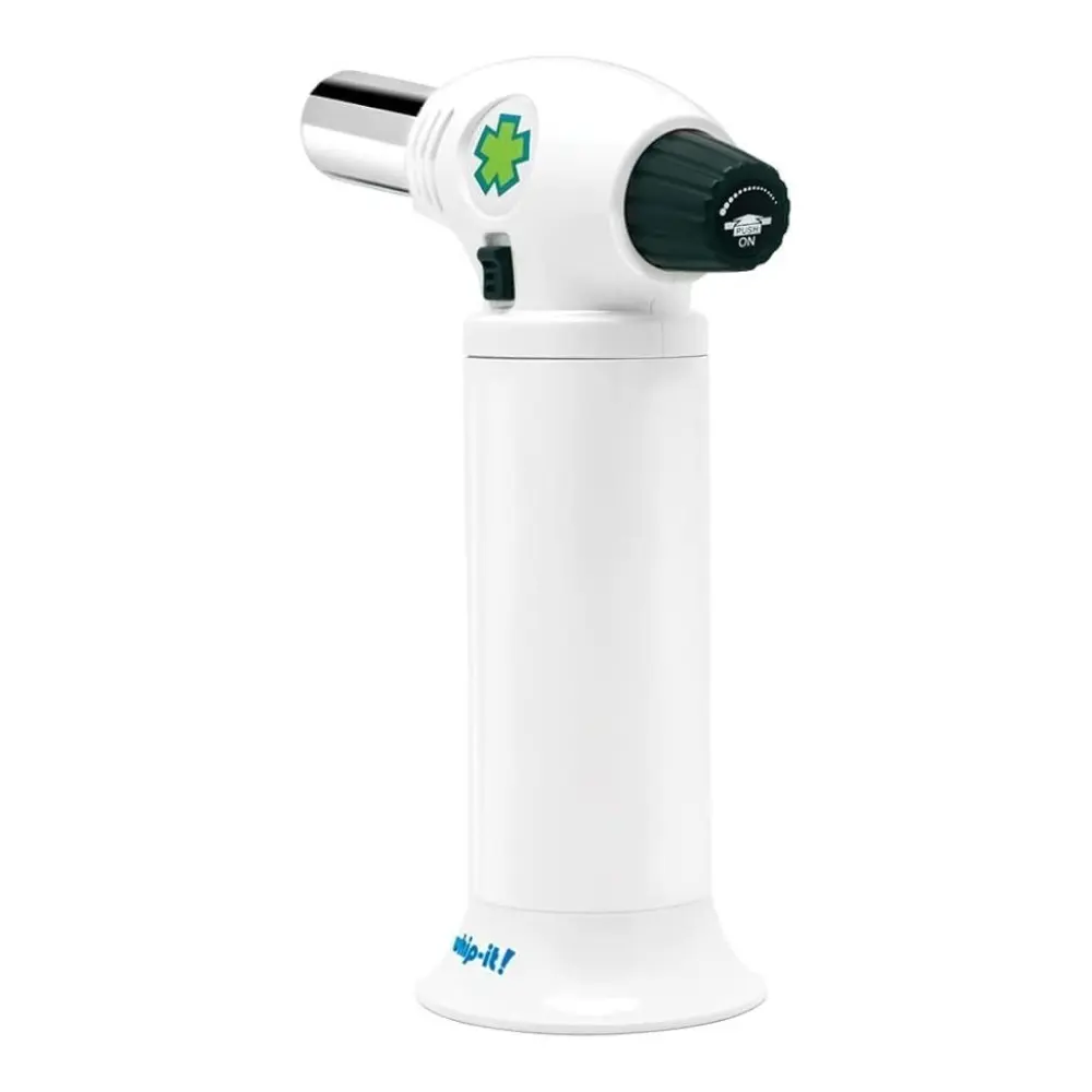 Ion Torch: The Ultimate Refillable Kitchen Torch Blow Torch with Safety Lock and Adjustable Flame for Desserts, Creme Brulee, and Baking (All White)