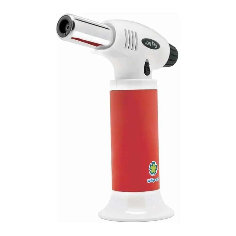 Ion Lite Torch: The Ultimate Refillable Kitchen Torch Blow Torch with Safety Lock and Adjustable Flame for Desserts, Creme Brulee, and Baking (Red & White)