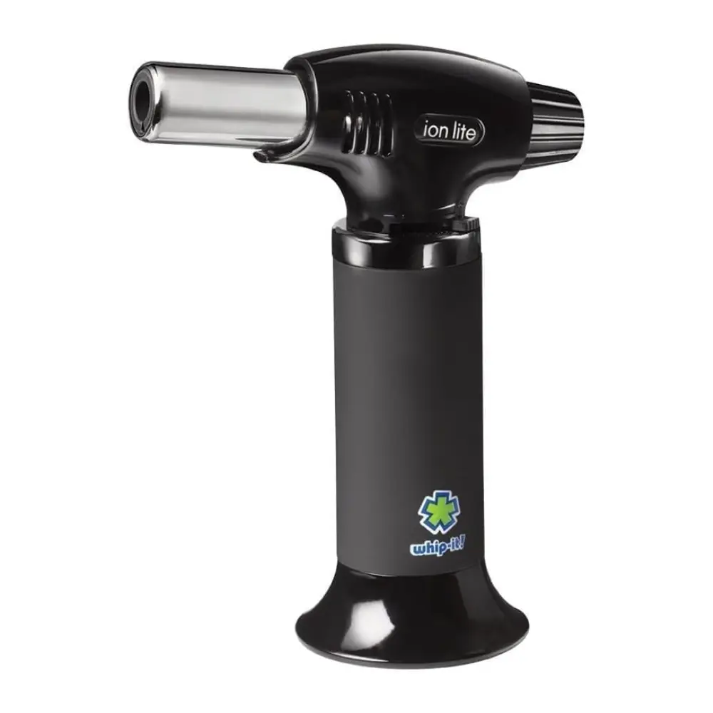 Ion Lite Torch: The Ultimate Refillable Kitchen Torch Blow Torch with Safety Lock and Adjustable Flame for Desserts, Creme Brulee, and Baking (All Black)