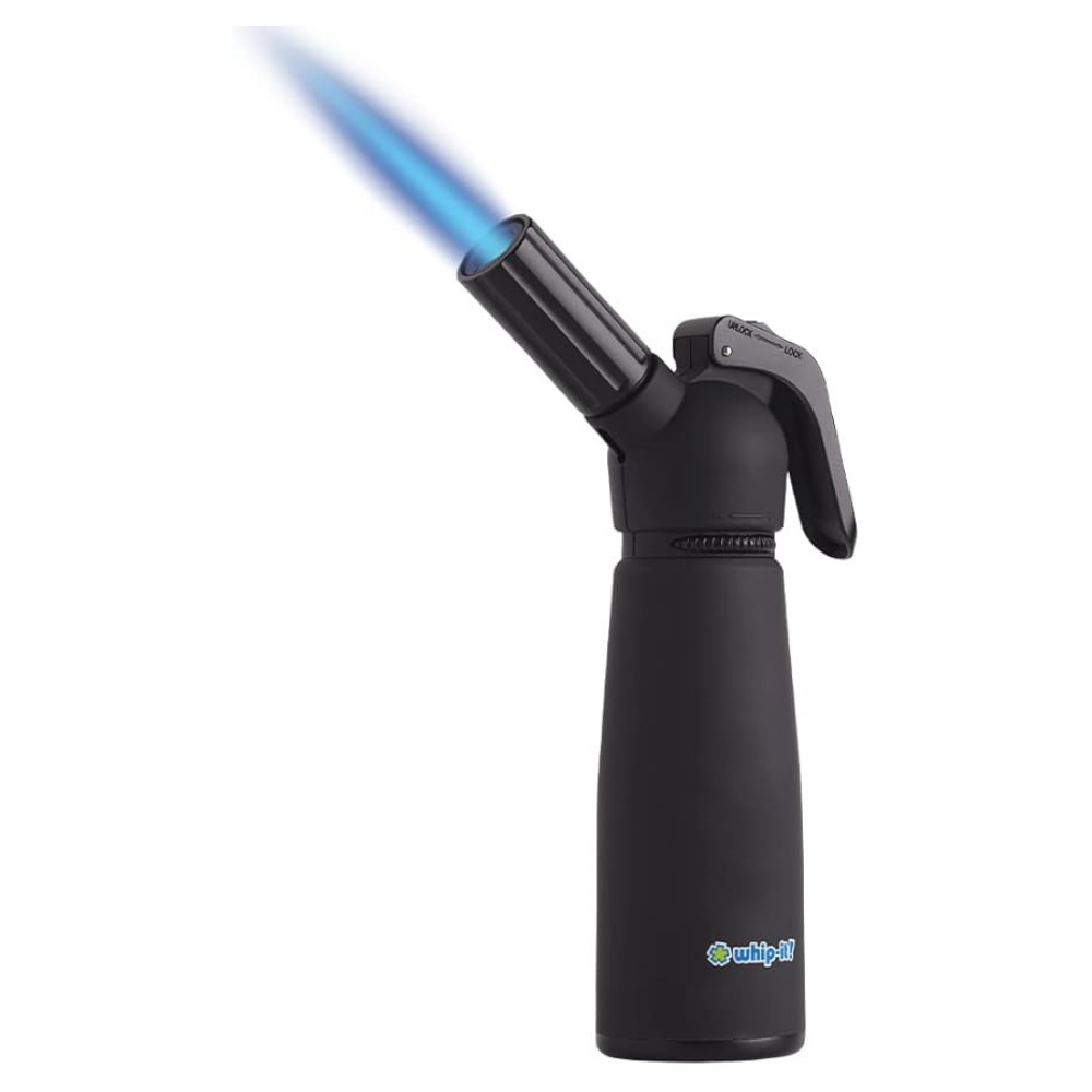 Motif Torch - Refillable Kitchen Torch Blow Torch with Safety Lock and Adjustable Flame for Desserts, Creme Brulee, and Baking (All Black Torch)