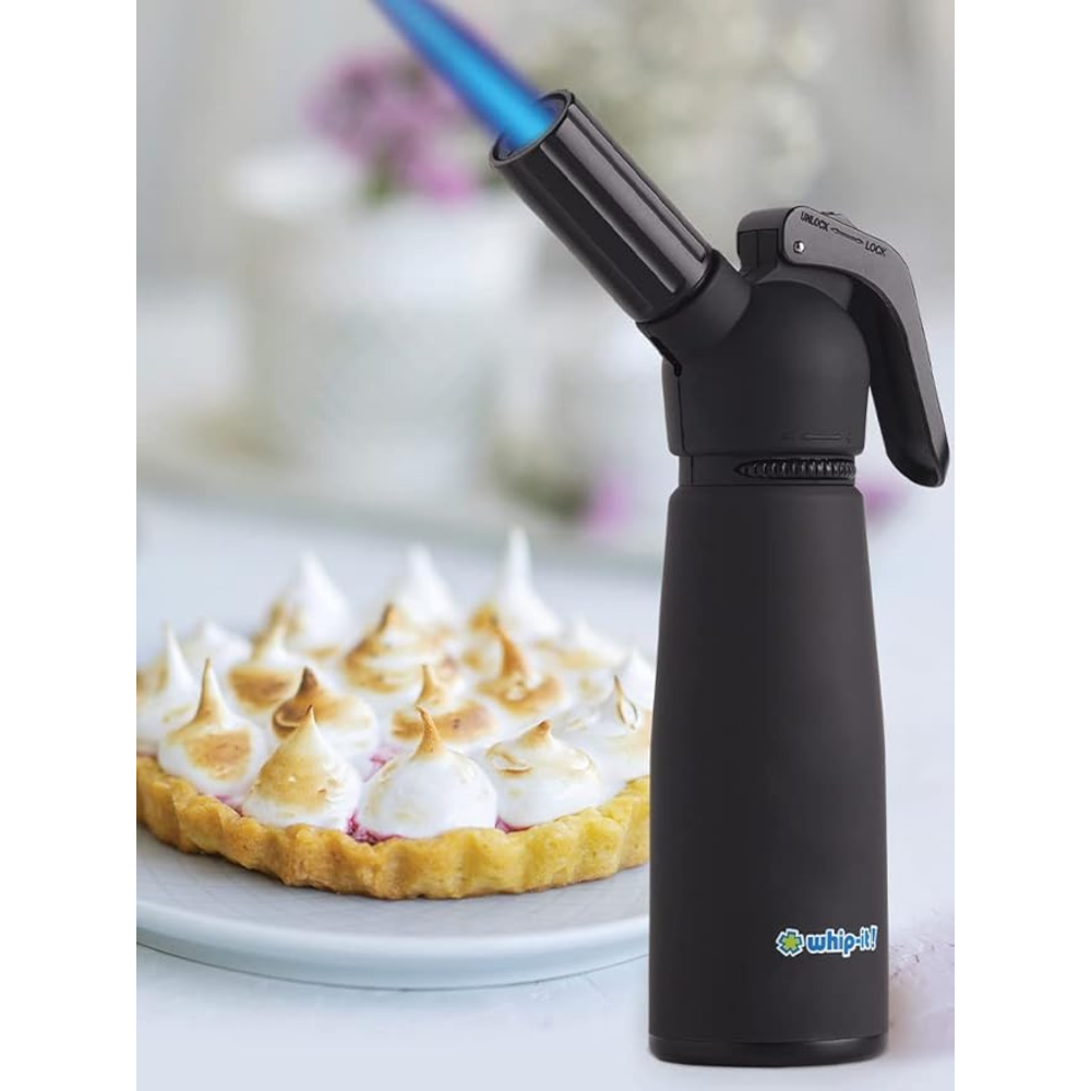 Motif Torch - Refillable Kitchen Torch Blow Torch with Safety Lock and Adjustable Flame for Desserts, Creme Brulee (All Black Torch)