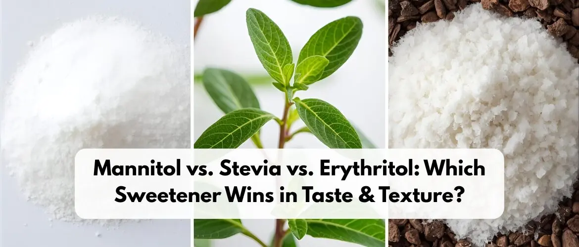 Compare Mannitol, Stevia and Erythritol by sweetness, texture and aftertaste. Discover which sugar substitute shines in baking, beverages and chilled treats.