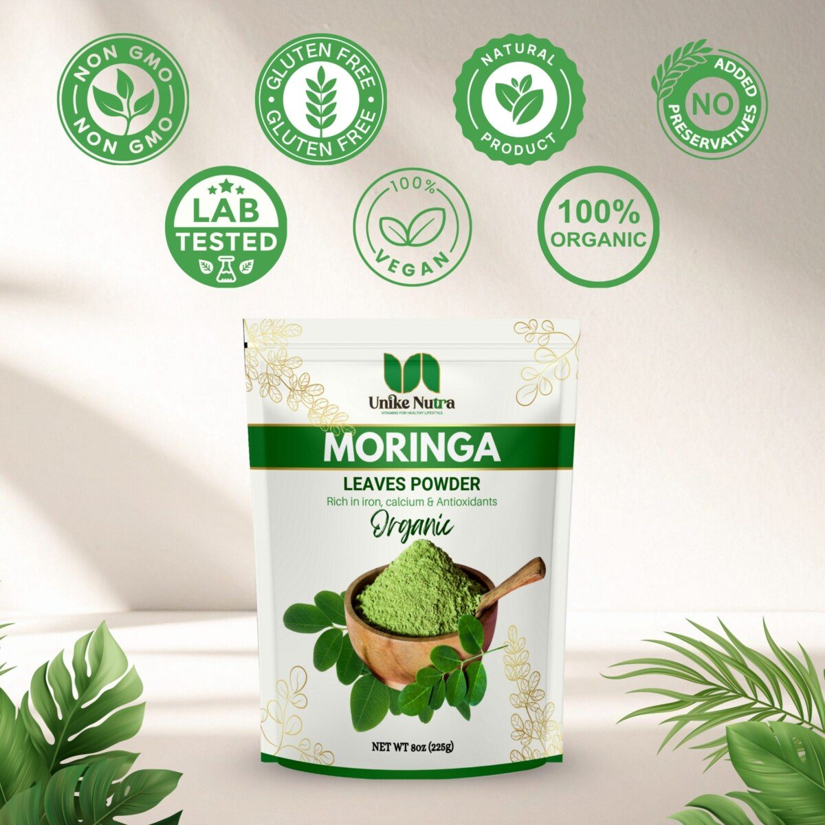 Organic Moringa Powder 8oz - Pure Green Superfood Supplement
