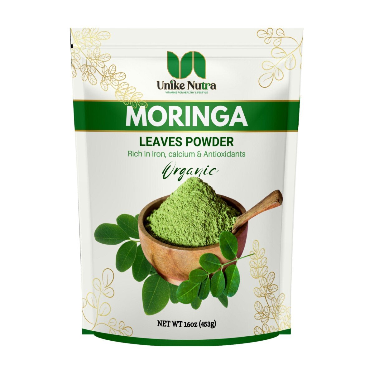 Organic Moringa Powder 16oz - Pure Green Superfood Supplement