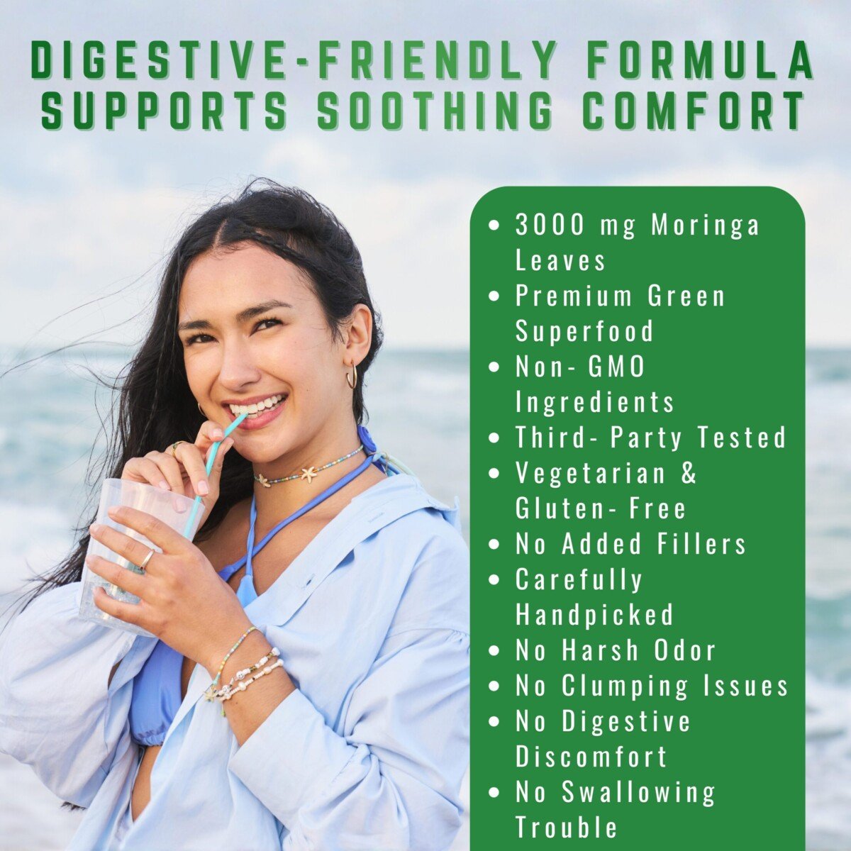 Organic Moringa Powder 8oz - Pure Green Superfood Supplement